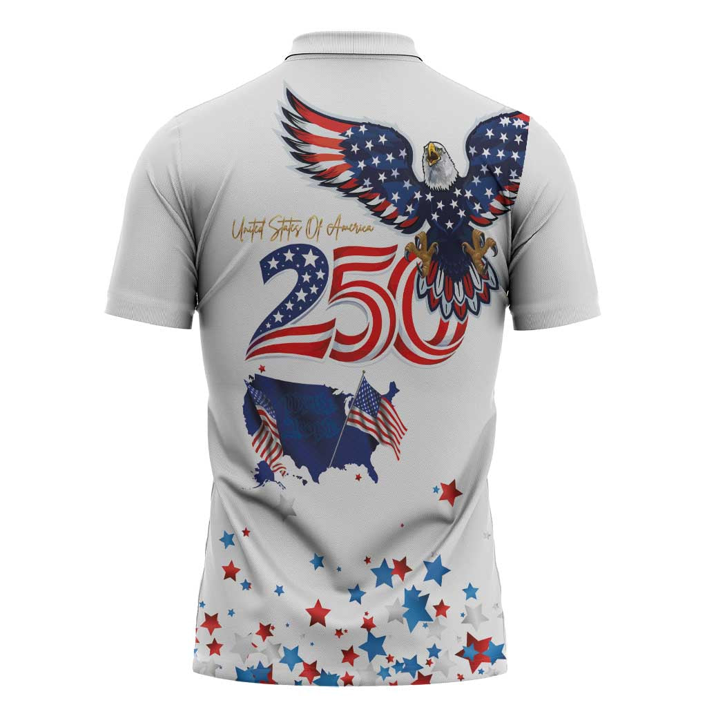250 Years of American Freedom Zipper Polo Shirt Flag Bald Eagle and Map