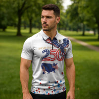 250 Years of American Freedom Zipper Polo Shirt Flag Bald Eagle and Map