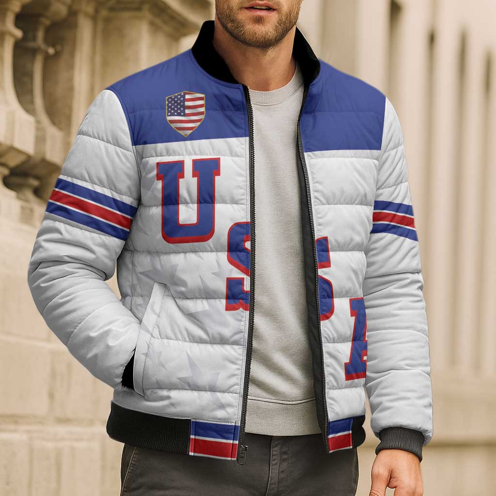 USA Ice Hockey Custom Bomber Puffer Jacket Sporty Style