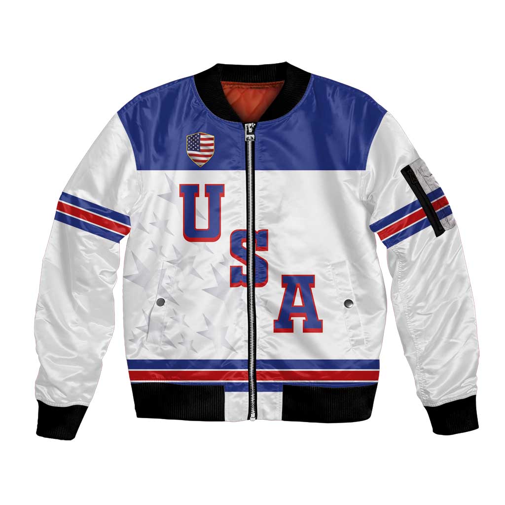 USA Ice Hockey Custom Sleeve Zip Bomber Jacket Sporty Style