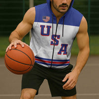 USA Ice Hockey Custom Sleeveless Zip Hoodie Sporty Style