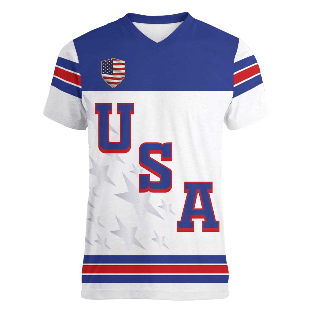 USA Ice Hockey Custom Women V-Neck T-Shirt Sporty Style