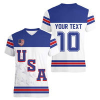 USA Ice Hockey Custom Women V-Neck T-Shirt Sporty Style