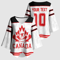 Canada Ice Hockey Custom Kimono Sleeve Blouse Maple Leaves Sport