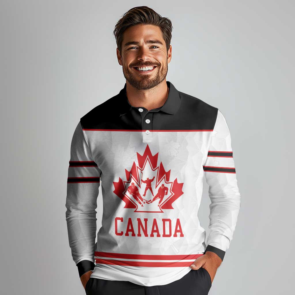 Canada Ice Hockey Custom Long Sleeve Polo Shirt Maple Leaves Sport