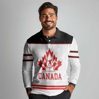 Canada Ice Hockey Custom Long Sleeve Polo Shirt Maple Leaves Sport