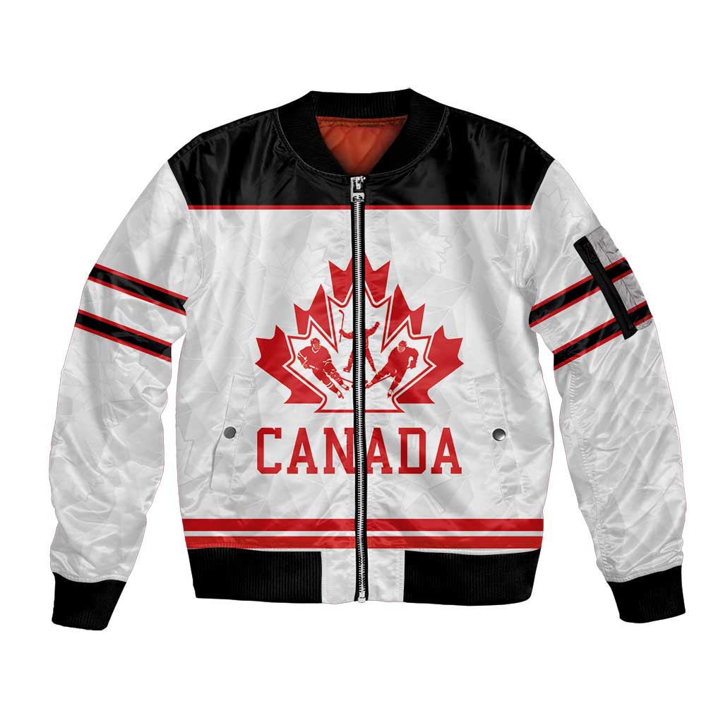 Canada Ice Hockey Custom Sleeve Zip Bomber Jacket Maple Leaves Sport