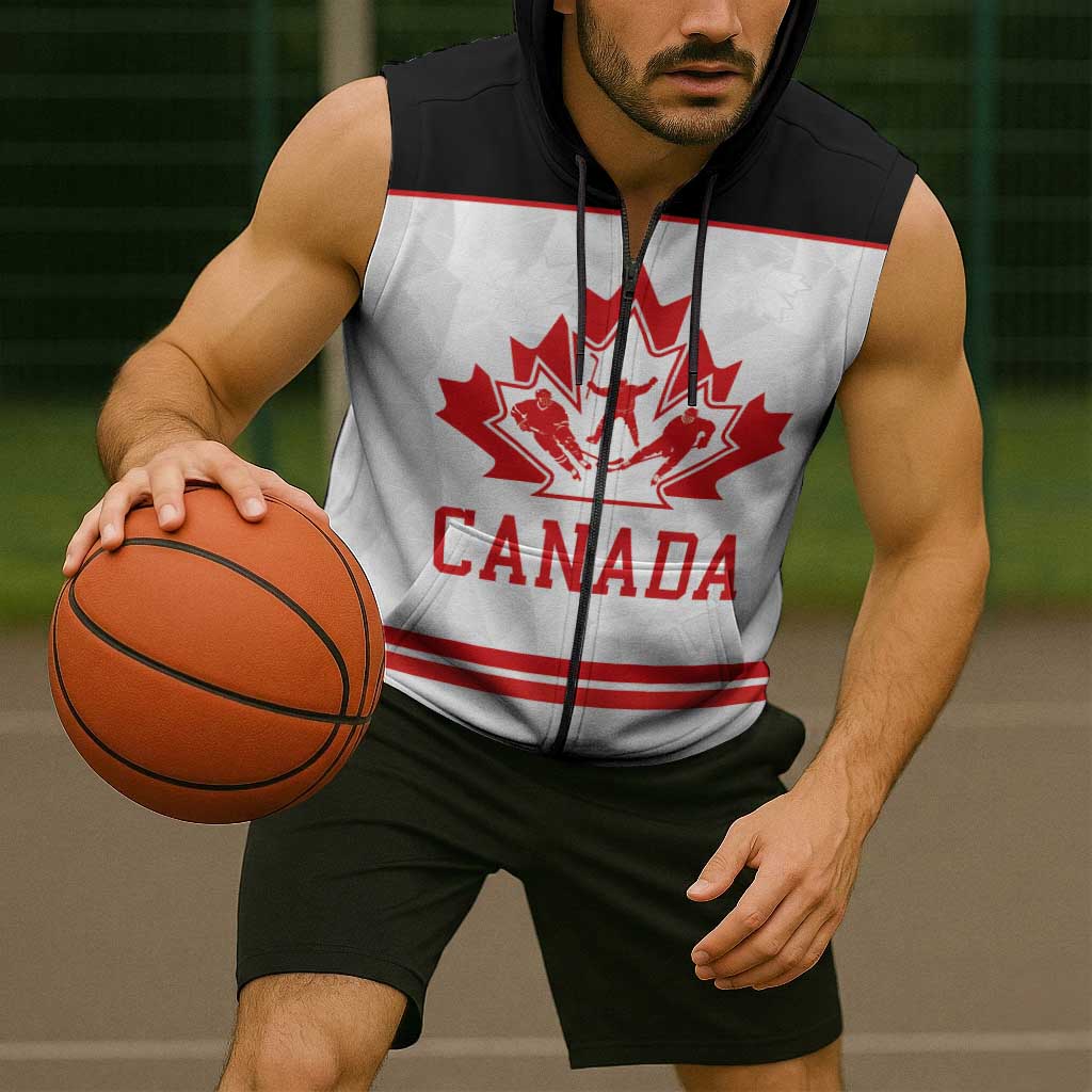 Canada Ice Hockey Custom Sleeveless Zip Hoodie Maple Leaves Sport