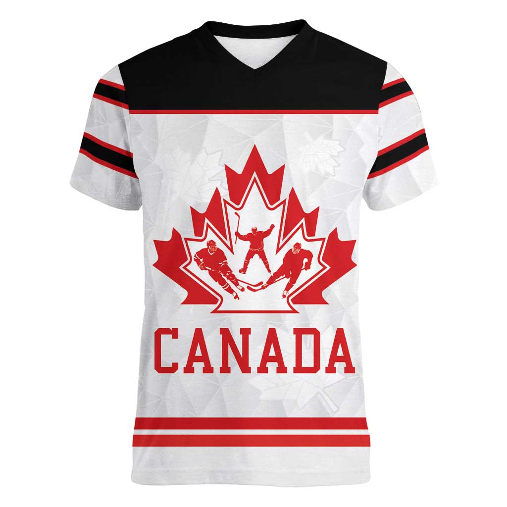 Canada Ice Hockey Custom Women V-Neck T-Shirt Maple Leaves Sport