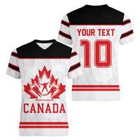 Canada Ice Hockey Custom Women V-Neck T-Shirt Maple Leaves Sport