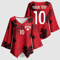 Custom Canada Football Kimono Sleeve Blouse Maple Leaves Geometric Style