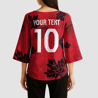 Custom Canada Football Kimono Sleeve Blouse Maple Leaves Geometric Style