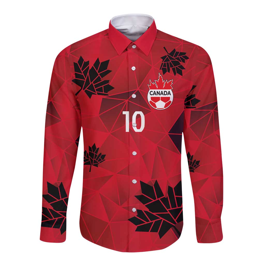 Custom Canada Football Long Sleeve Button Shirt Maple Leaves Geometric Style