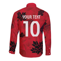 Custom Canada Football Long Sleeve Button Shirt Maple Leaves Geometric Style