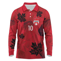 Custom Canada Football Long Sleeve Polo Shirt Maple Leaves Geometric Style