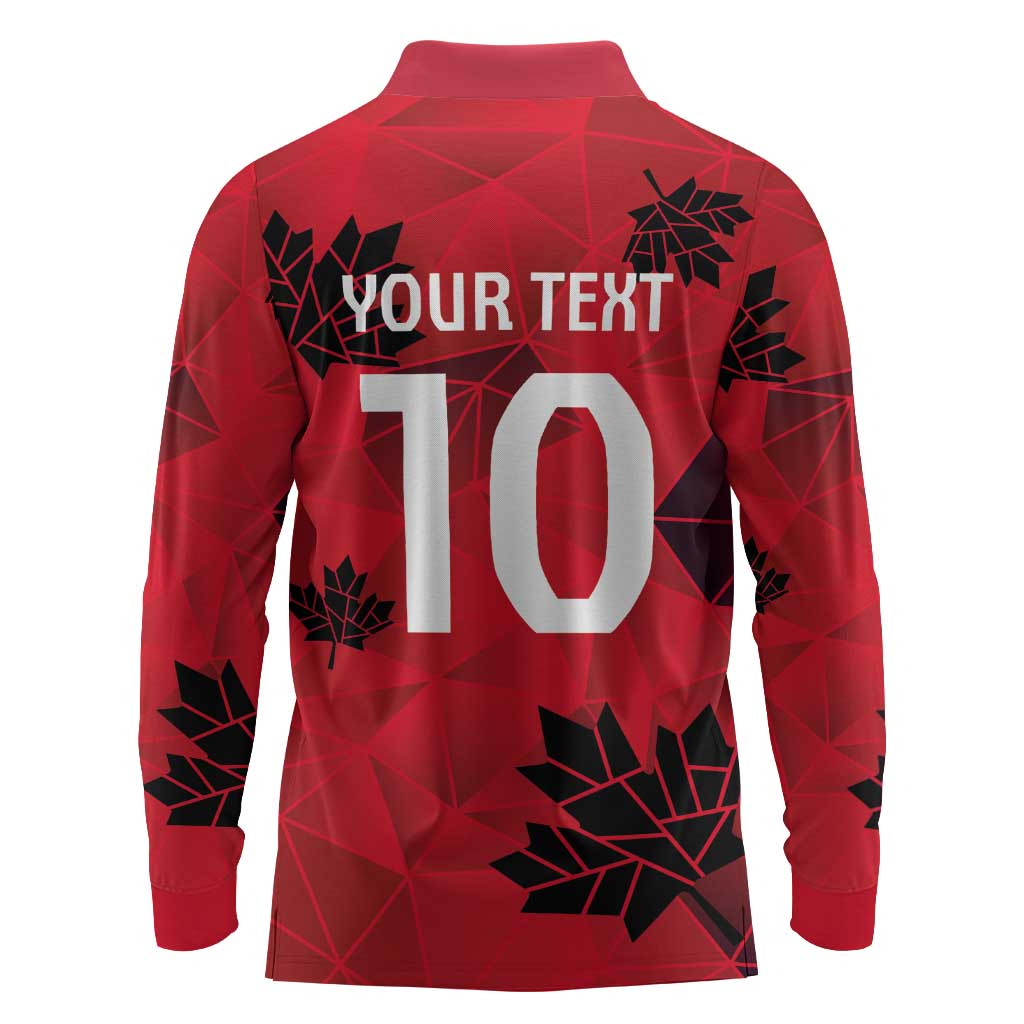 Custom Canada Football Long Sleeve Polo Shirt Maple Leaves Geometric Style
