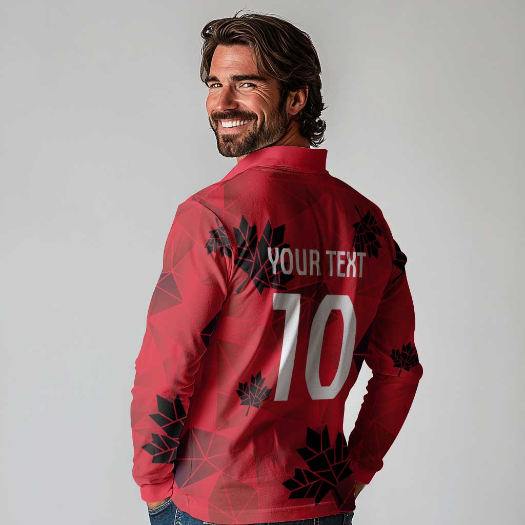 Custom Canada Football Long Sleeve Polo Shirt Maple Leaves Geometric Style