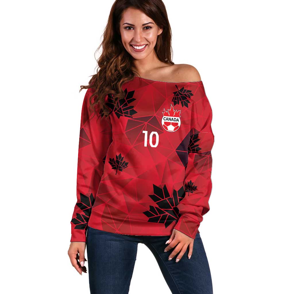 Custom Canada Football Off Shoulder Sweater Maple Leaves Geometric Style