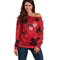 Custom Canada Football Off Shoulder Sweater Maple Leaves Geometric Style