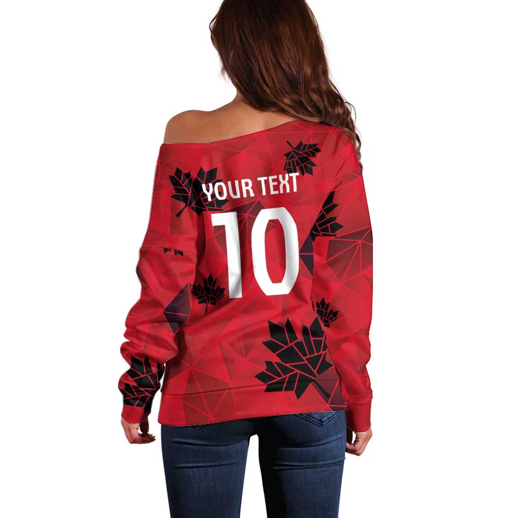 Custom Canada Football Off Shoulder Sweater Maple Leaves Geometric Style