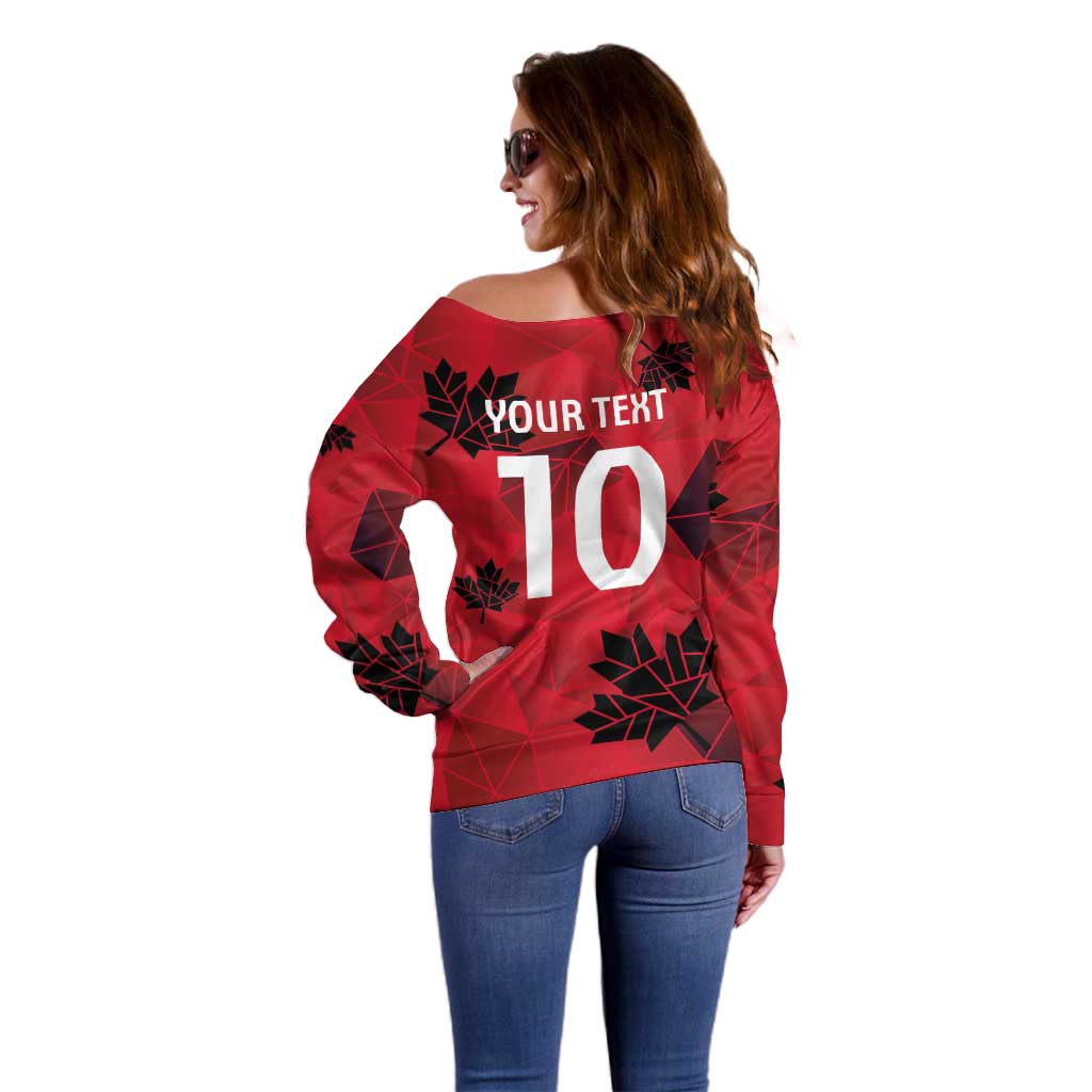 Custom Canada Football Off Shoulder Sweater Maple Leaves Geometric Style