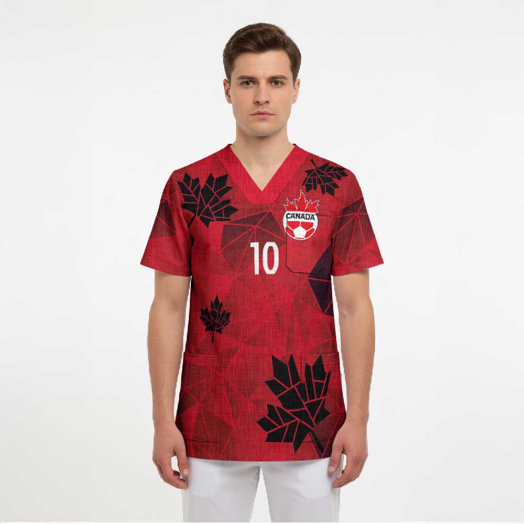 Custom Canada Football Scrub Top Maple Leaves Geometric Style
