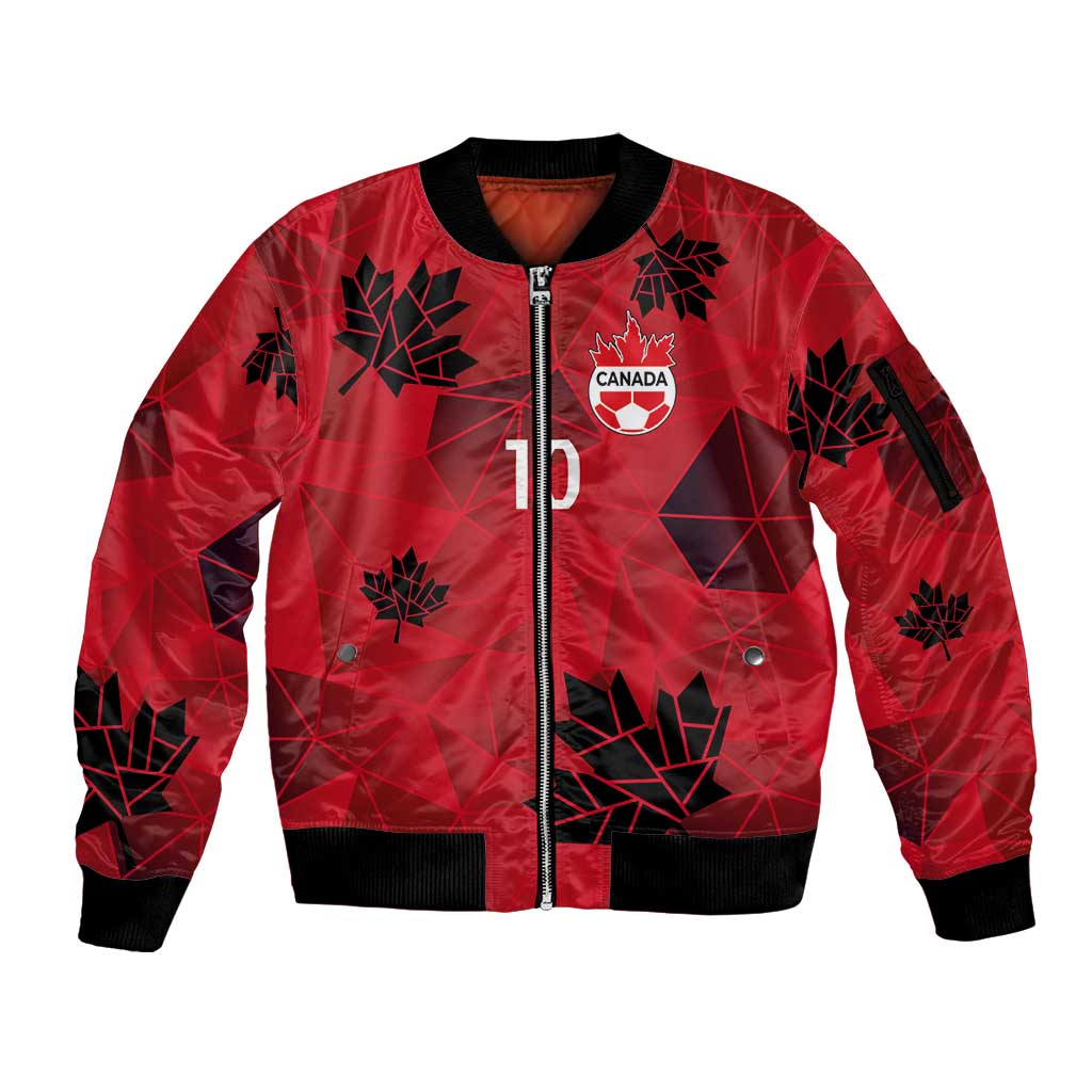 Custom Canada Football Sleeve Zip Bomber Jacket Maple Leaves Geometric Style