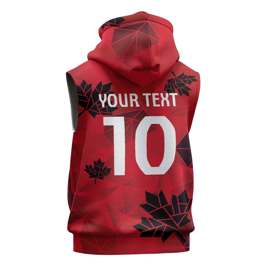 Custom Canada Football Sleeveless Zip Hoodie Maple Leaves Geometric Style