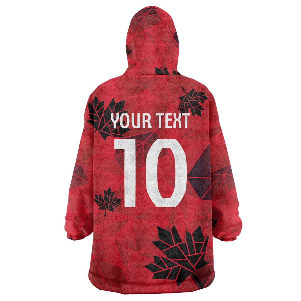 Custom Canada Football Wearable Blanket Hoodie Maple Leaves Geometric Style