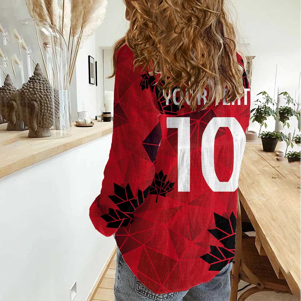 Custom Canada Football Women Casual Shirt Maple Leaves Geometric Style