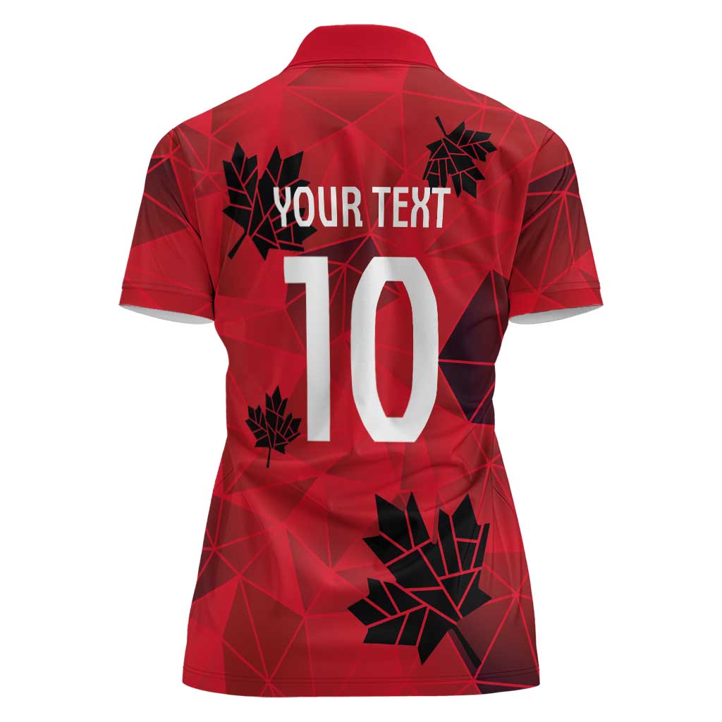 Custom Canada Football Women Polo Shirt Maple Leaves Geometric Style