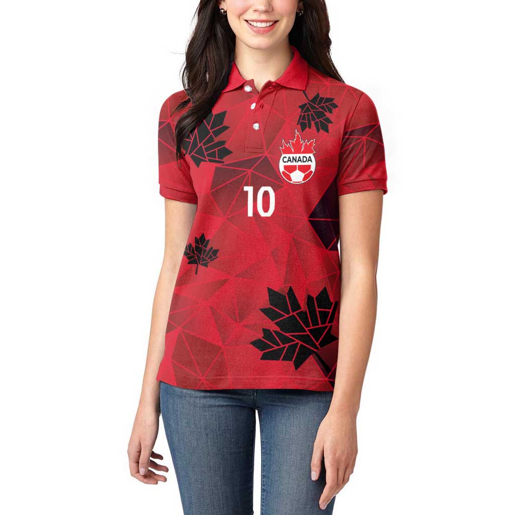 Custom Canada Football Women Polo Shirt Maple Leaves Geometric Style