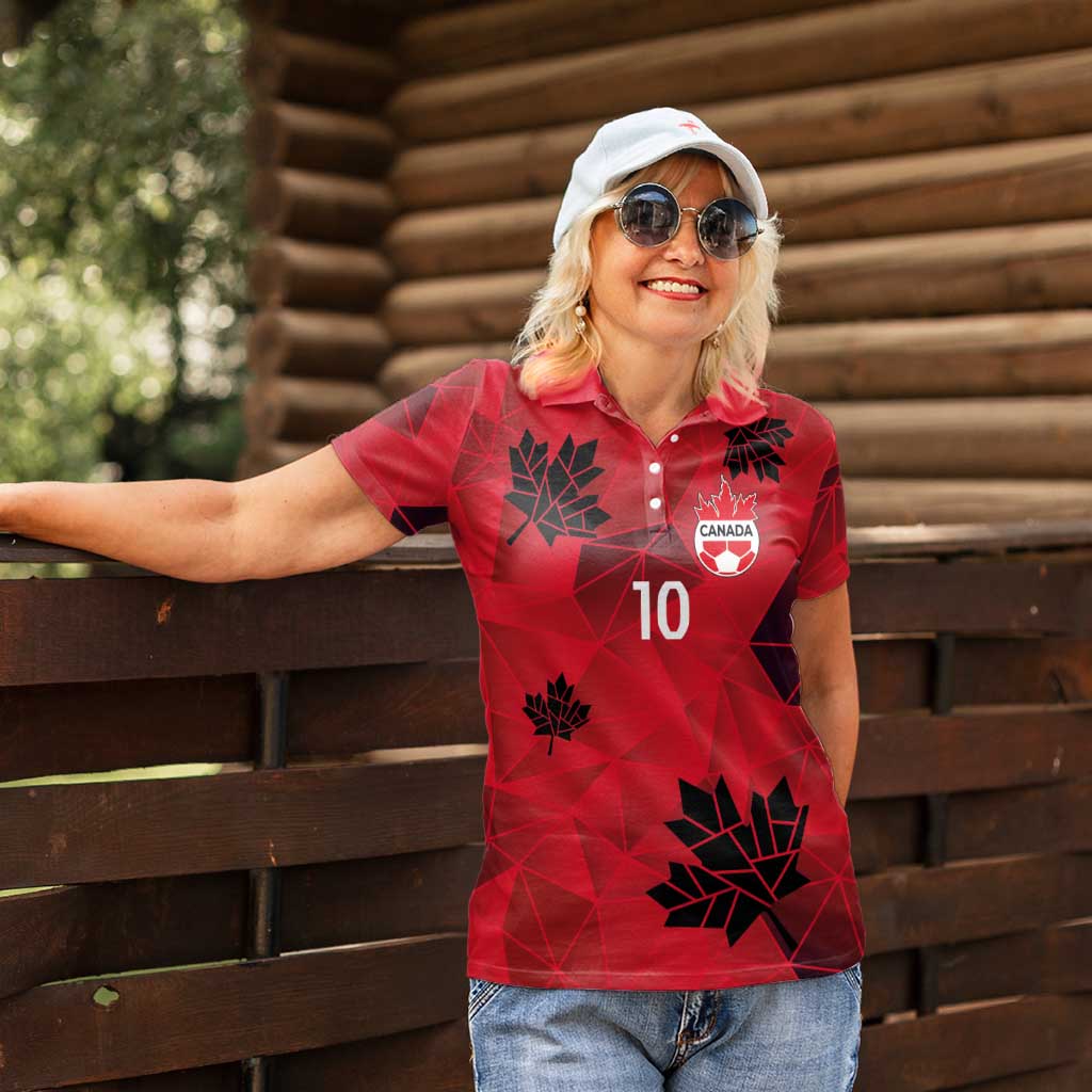 Custom Canada Football Women Polo Shirt Maple Leaves Geometric Style