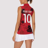 Custom Canada Football Women Sleeveless Polo Shirt Maple Leaves Geometric Style