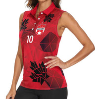 Custom Canada Football Women Sleeveless Polo Shirt Maple Leaves Geometric Style