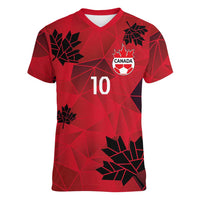 Custom Canada Football Women V-Neck T-Shirt Maple Leaves Geometric Style