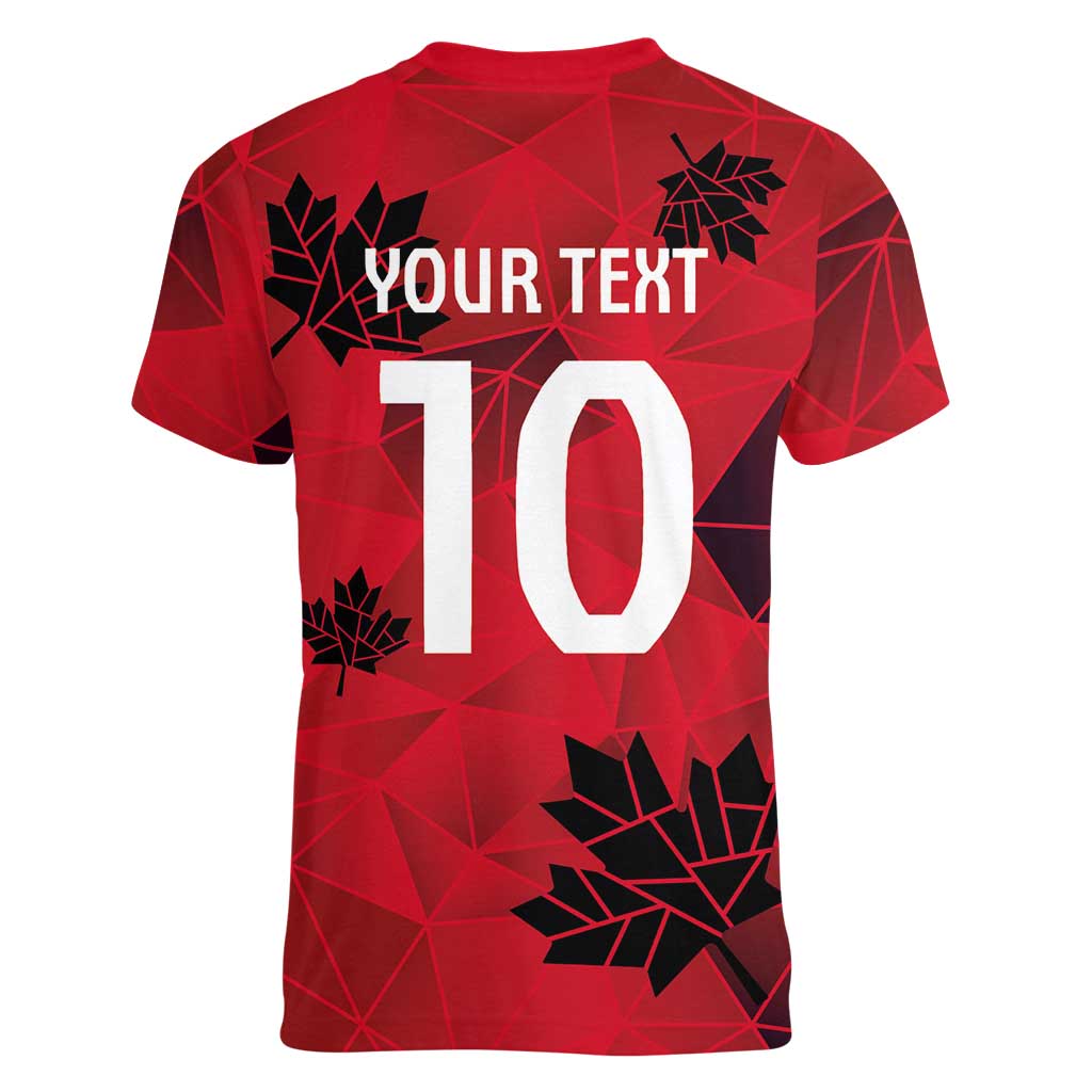 Custom Canada Football Women V-Neck T-Shirt Maple Leaves Geometric Style