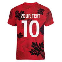 Custom Canada Football Women V-Neck T-Shirt Maple Leaves Geometric Style