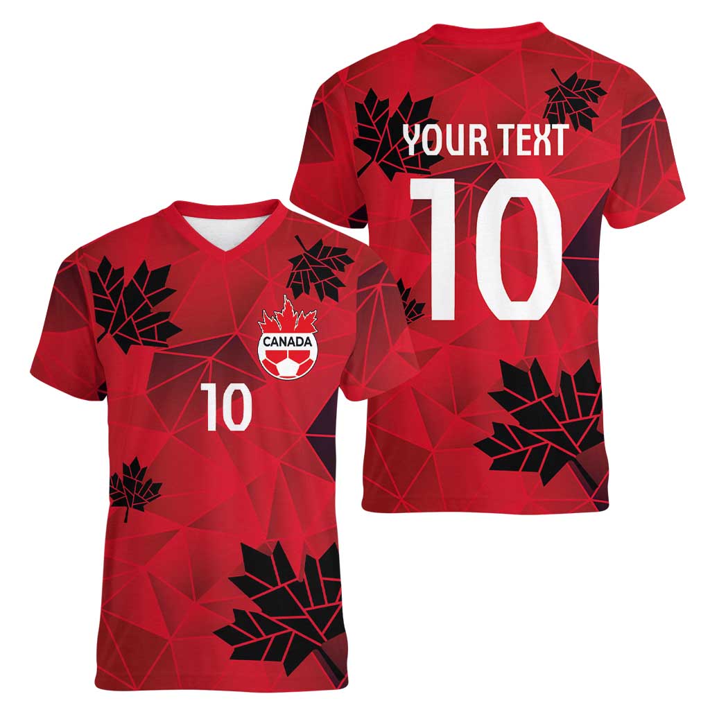 Custom Canada Football Women V-Neck T-Shirt Maple Leaves Geometric Style