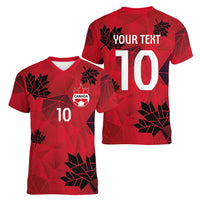 Custom Canada Football Women V-Neck T-Shirt Maple Leaves Geometric Style