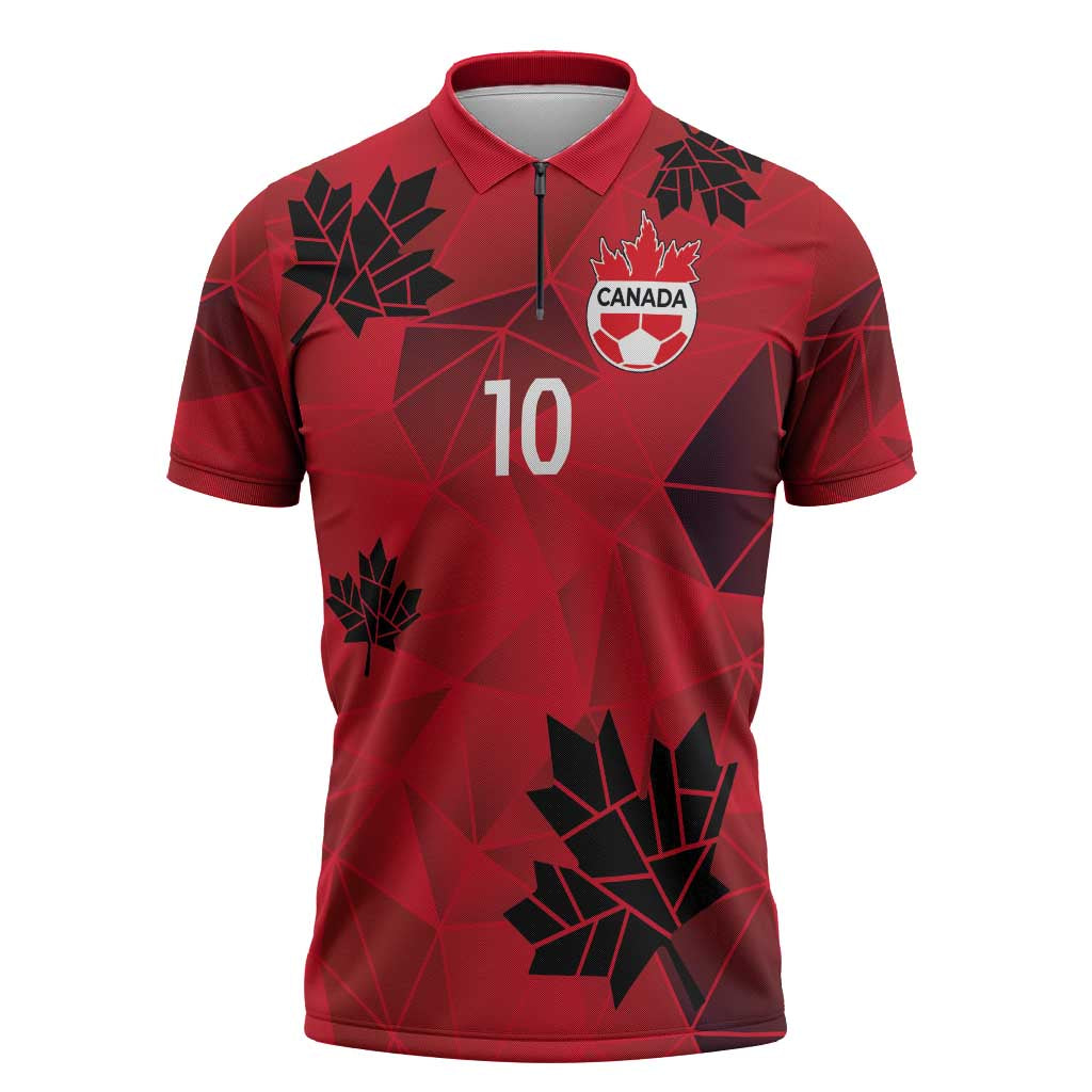 Custom Canada Football Zipper Polo Shirt Maple Leaves Geometric Style