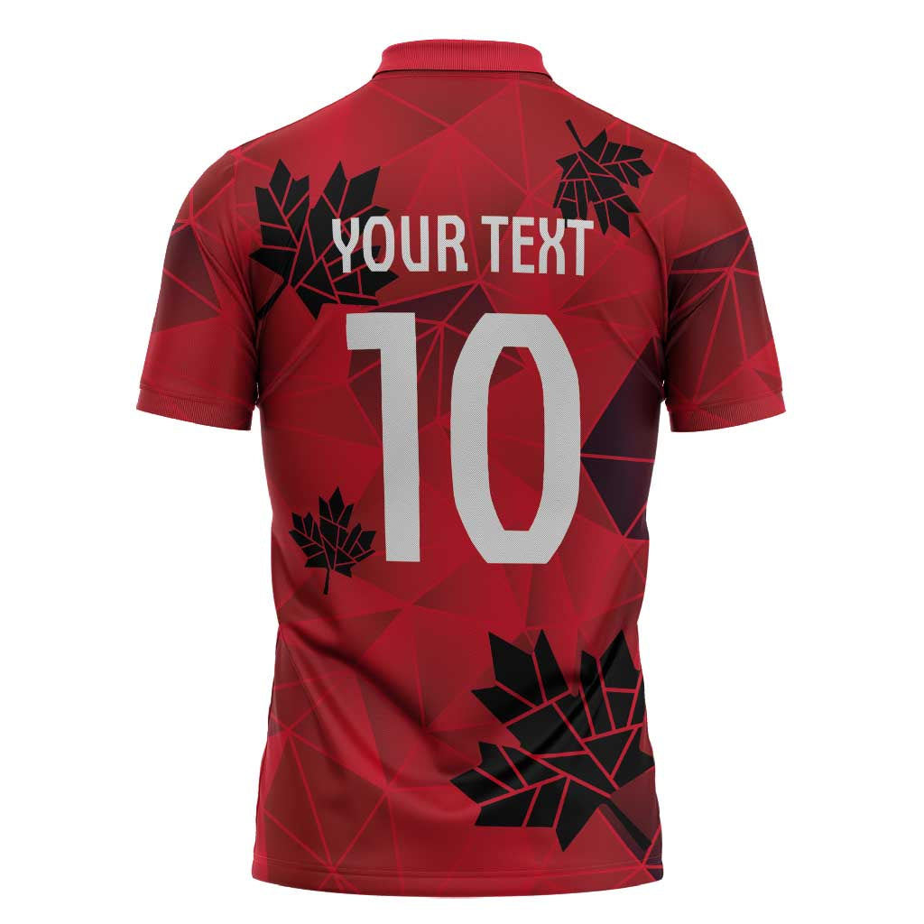 Custom Canada Football Zipper Polo Shirt Maple Leaves Geometric Style
