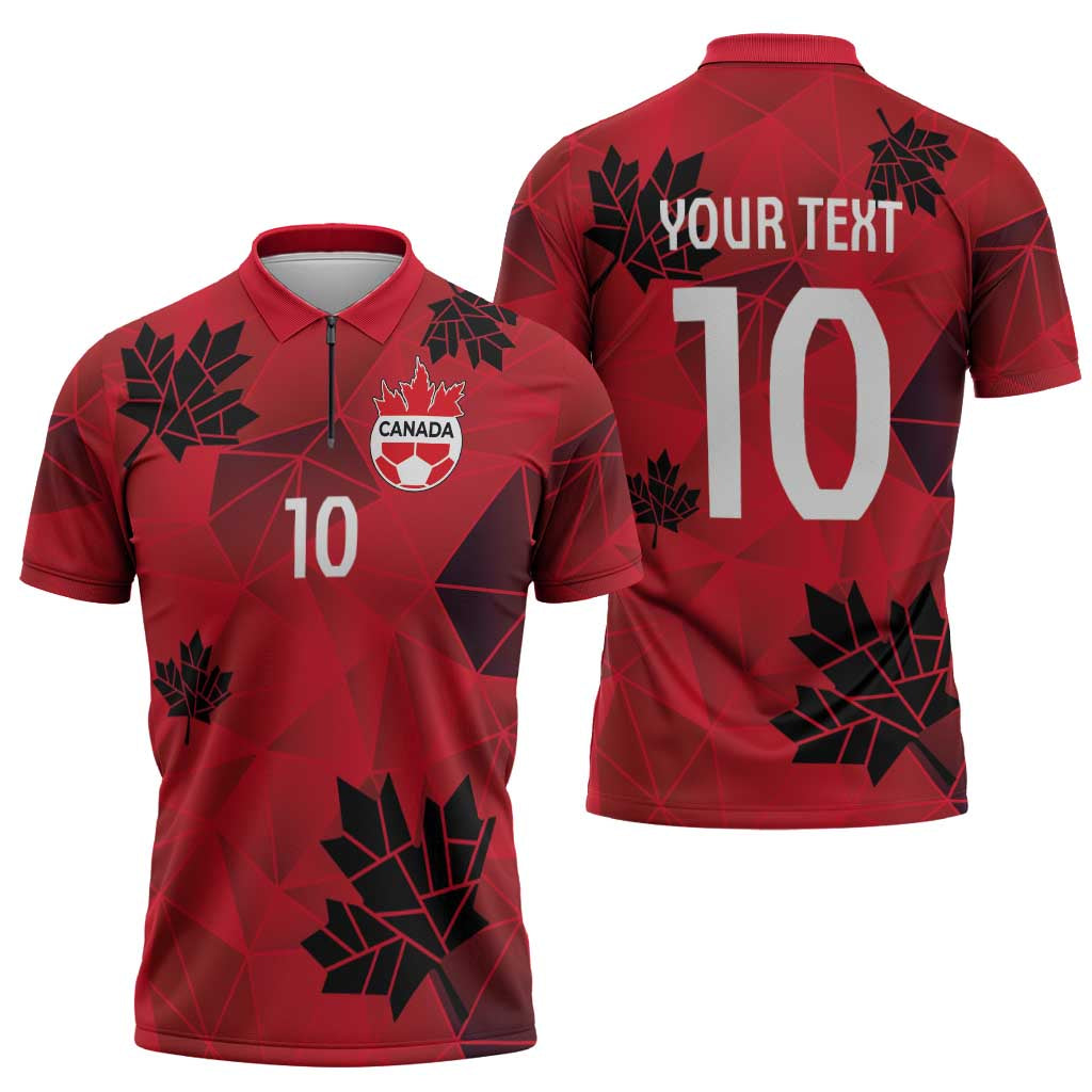Custom Canada Football Zipper Polo Shirt Maple Leaves Geometric Style