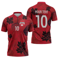 Custom Canada Football Zipper Polo Shirt Maple Leaves Geometric Style