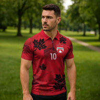 Custom Canada Football Zipper Polo Shirt Maple Leaves Geometric Style