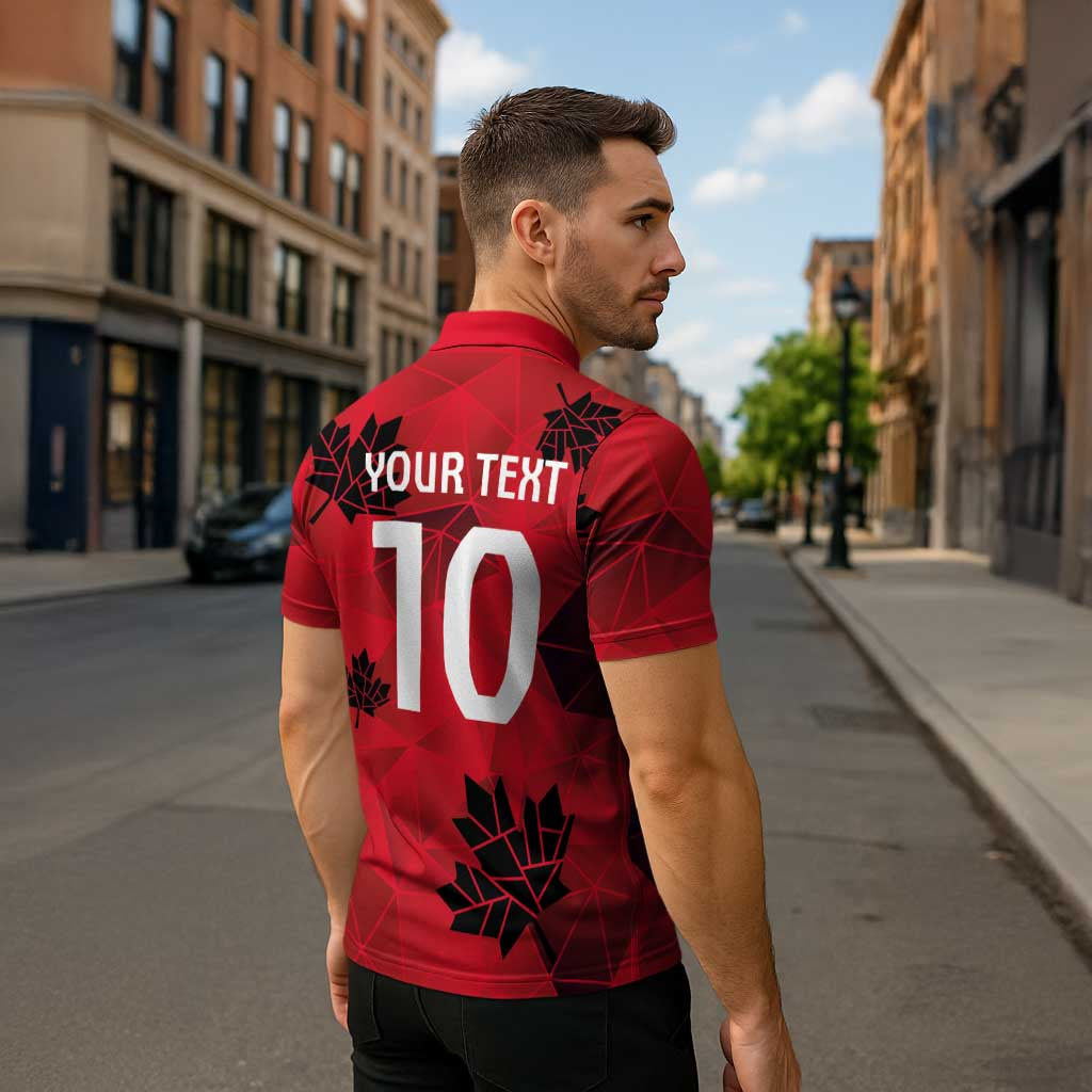 Custom Canada Football Zipper Polo Shirt Maple Leaves Geometric Style