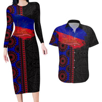 Haiti Flag Day African Seamless Pattern Couples Matching Long Sleeve Bodycon Dress and Hawaiian Shirt - Wonder Print Shop