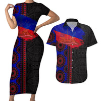 Haiti Flag Day African Seamless Pattern Couples Matching Short Sleeve Bodycon Dress and Hawaiian Shirt - Wonder Print Shop