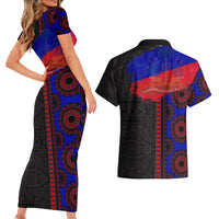 Haiti Flag Day African Seamless Pattern Couples Matching Short Sleeve Bodycon Dress and Hawaiian Shirt - Wonder Print Shop