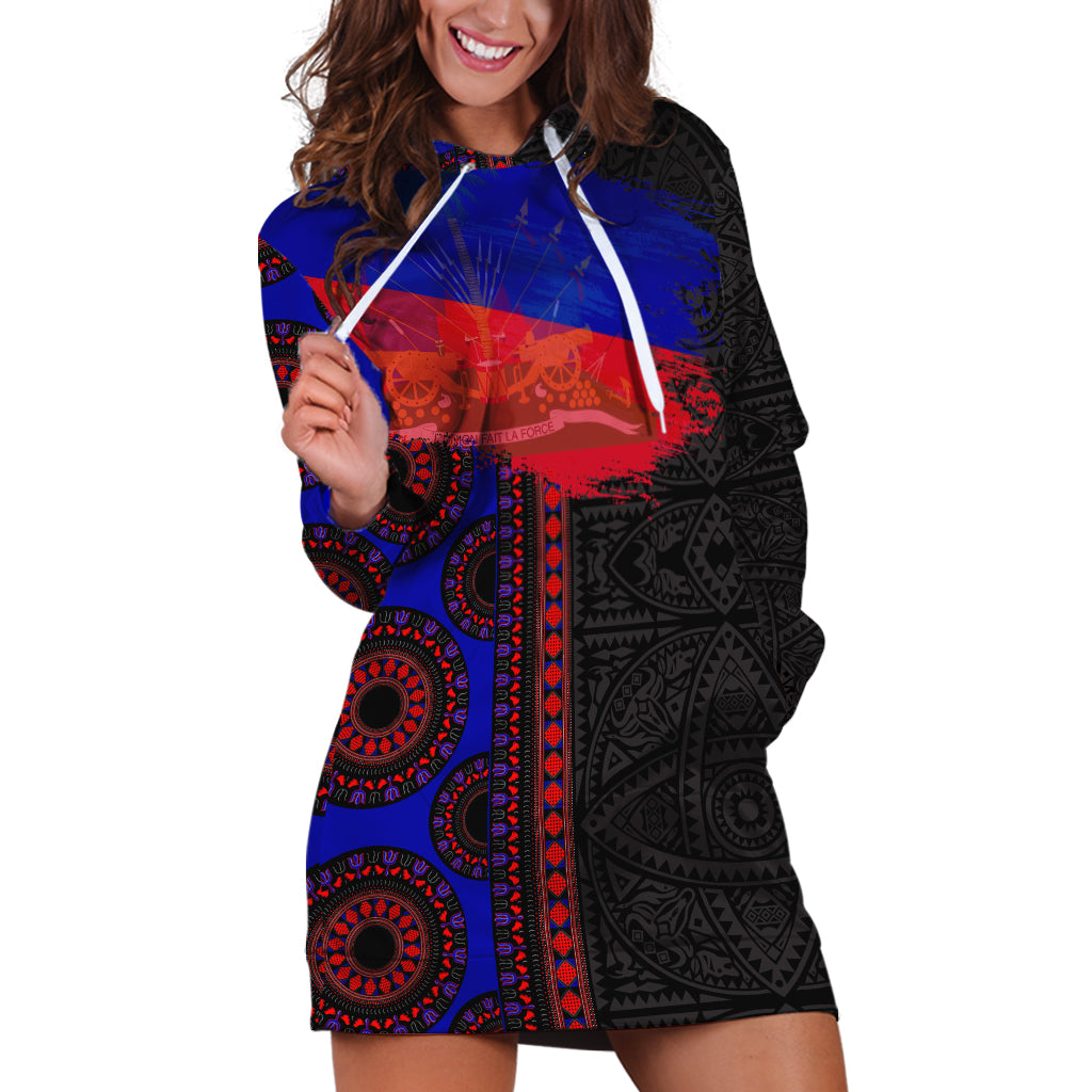 Haiti Flag Day African Seamless Pattern Hoodie Dress